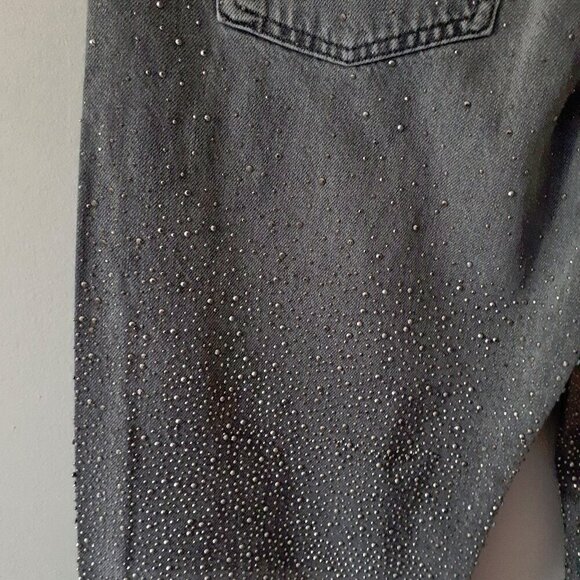 NWT Zara light wash black sparkle embellished mid rise straight leg jeans, 10 - Picture 14 of 15